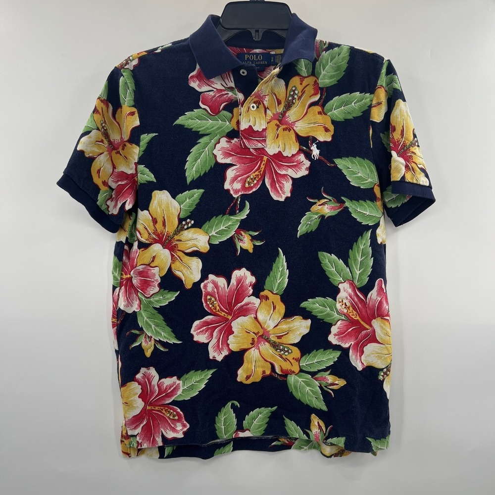 Polo Ralph Lauren Vintage Hibiscus Polo Shirt Mens S Floral Hawaiin Classic Fit - Picture 2 of 8